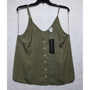 Paper Crane Olive Green Button Down V-Neck Cami Tank Top Spaghetti Strap NEW